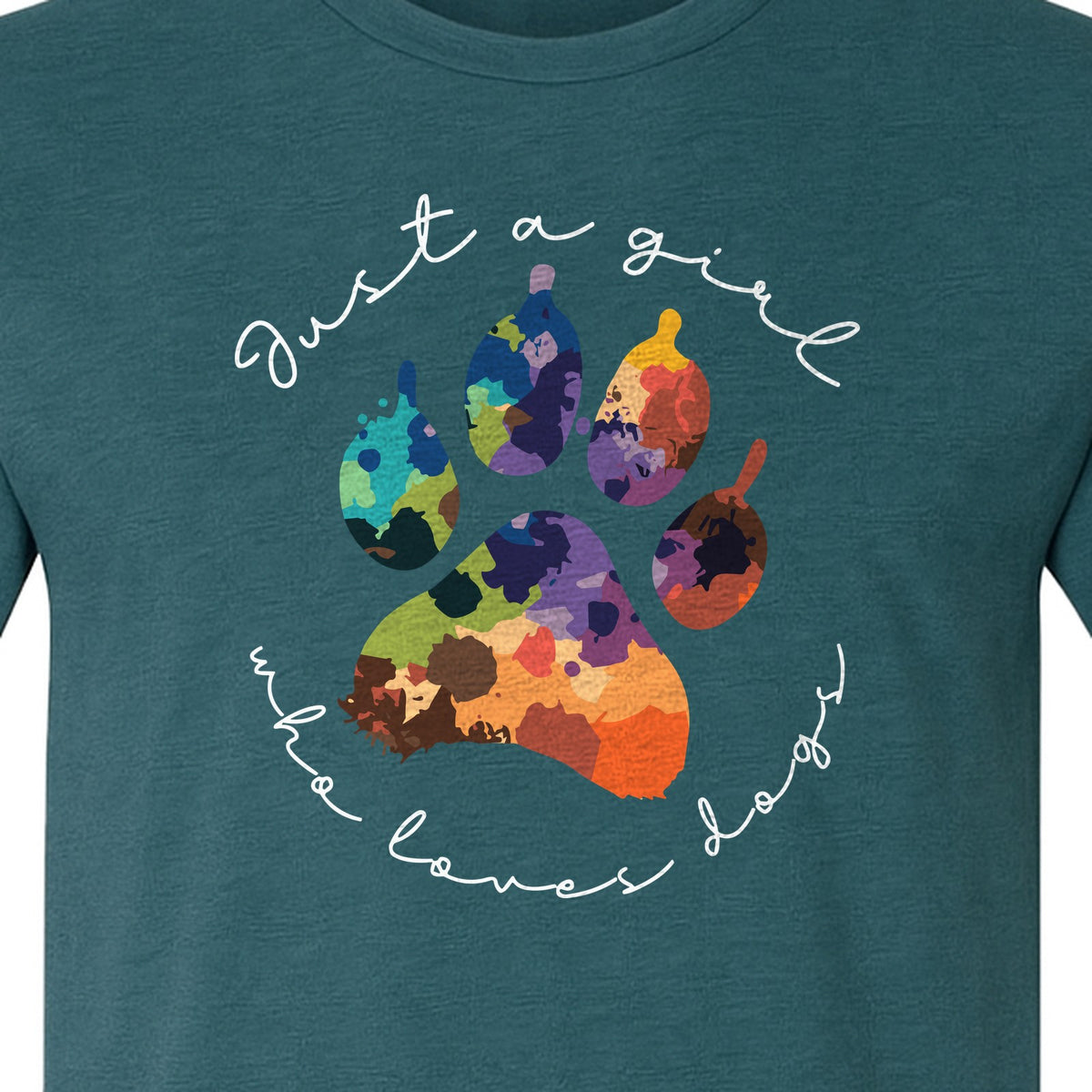 Just a Girl Who Loves Dogs T-Shirt, Colorful Paw Print Design for Puppy Moms and Pet Parents