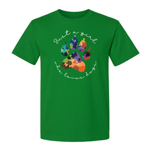Just a Girl Who Loves Dogs T-Shirt, Colorful Paw Print Design for Puppy Moms and Pet Parents