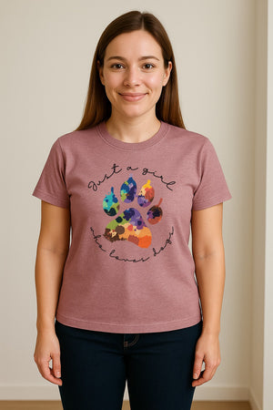 Just a Girl Who Loves Dogs T-Shirt, Colorful Paw Print Design for Puppy Moms and Pet Parents