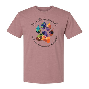 Just a Girl Who Loves Dogs T-Shirt, Colorful Paw Print Design for Puppy Moms and Pet Parents