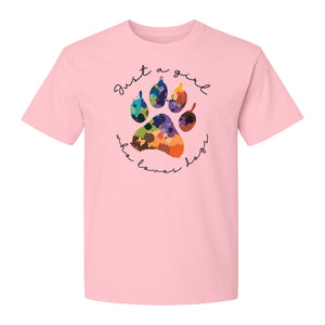 Just a Girl Who Loves Dogs T-Shirt, Colorful Paw Print Design for Puppy Moms and Pet Parents