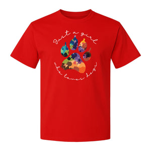 Just a Girl Who Loves Dogs T-Shirt, Colorful Paw Print Design for Puppy Moms and Pet Parents