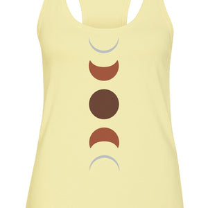 Moon Phase Women's Racerback Tank Top, Celestial Boho Graphic in Earthy Tones for Summer