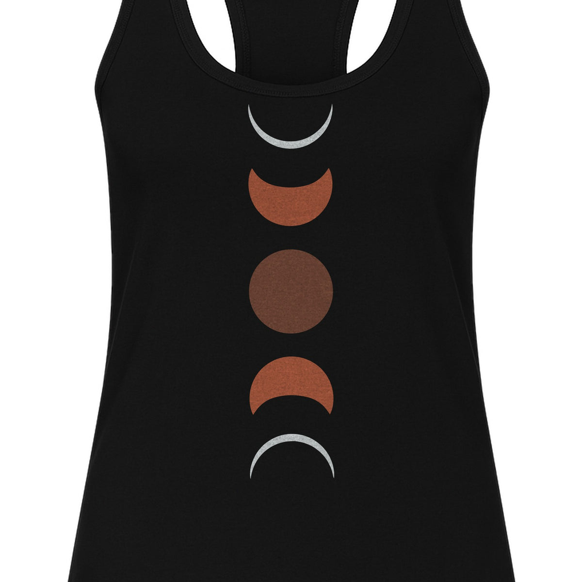 Moon Phase Women's Racerback Tank Top, Celestial Boho Graphic in Earthy Tones for Summer