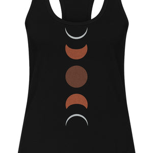 Moon Phase Women's Racerback Tank Top, Celestial Boho Graphic in Earthy Tones for Summer