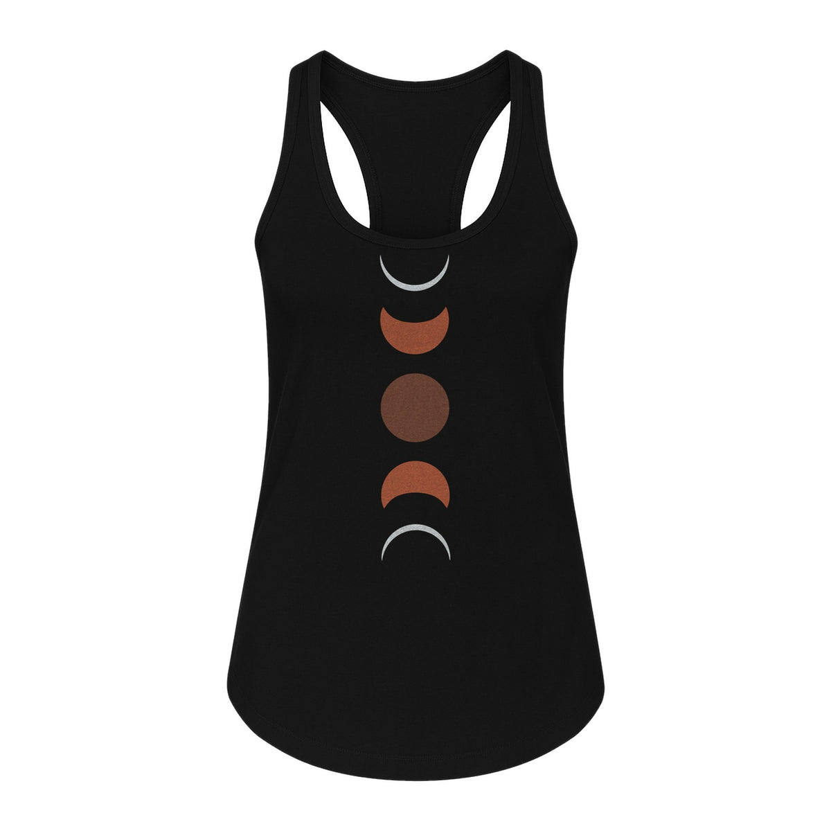 Moon Phase Women's Racerback Tank Top, Celestial Boho Graphic in Earthy Tones for Summer