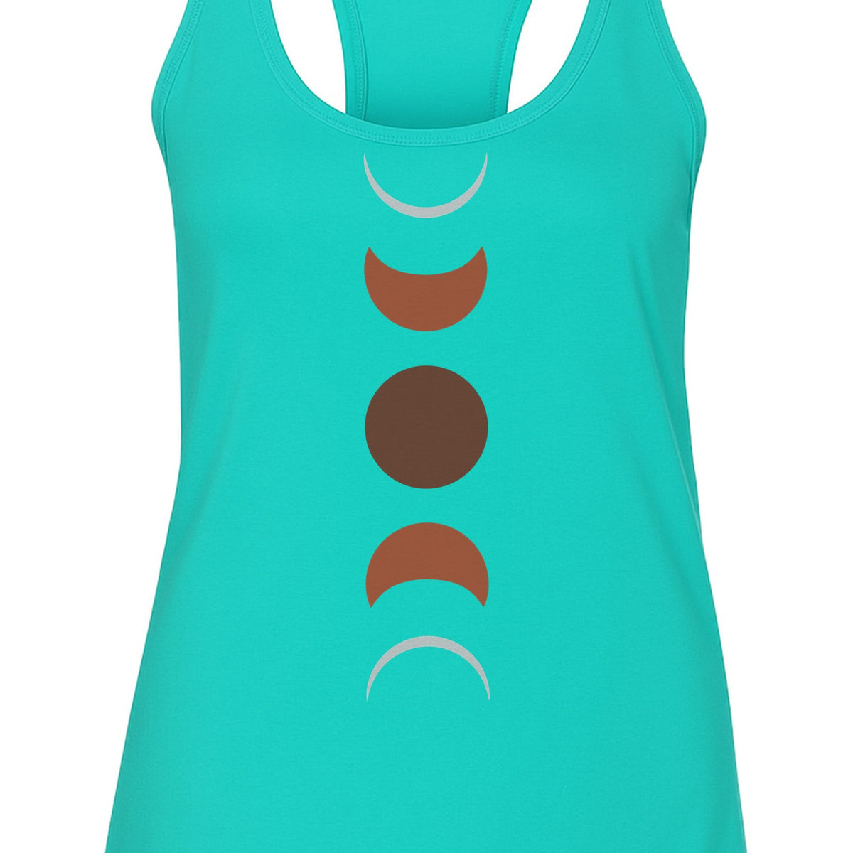 Moon Phase Women's Racerback Tank Top, Celestial Boho Graphic in Earthy Tones for Summer