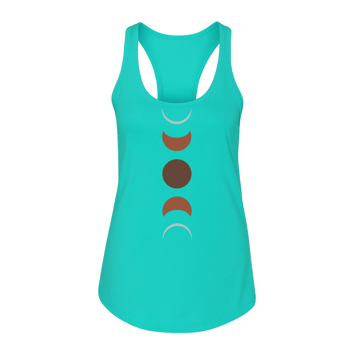 Moon Phase Women's Racerback Tank Top, Celestial Boho Graphic in Earthy Tones for Summer