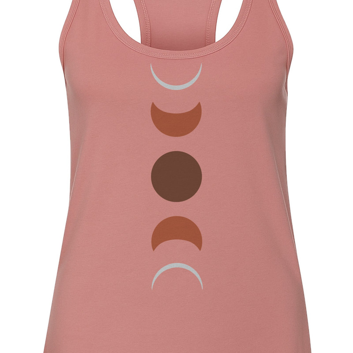 Moon Phase Women's Racerback Tank Top, Celestial Boho Graphic in Earthy Tones for Summer