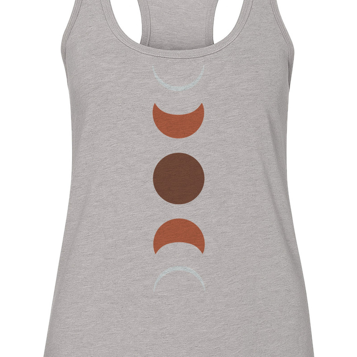 Moon Phase Women's Racerback Tank Top, Celestial Boho Graphic in Earthy Tones for Summer