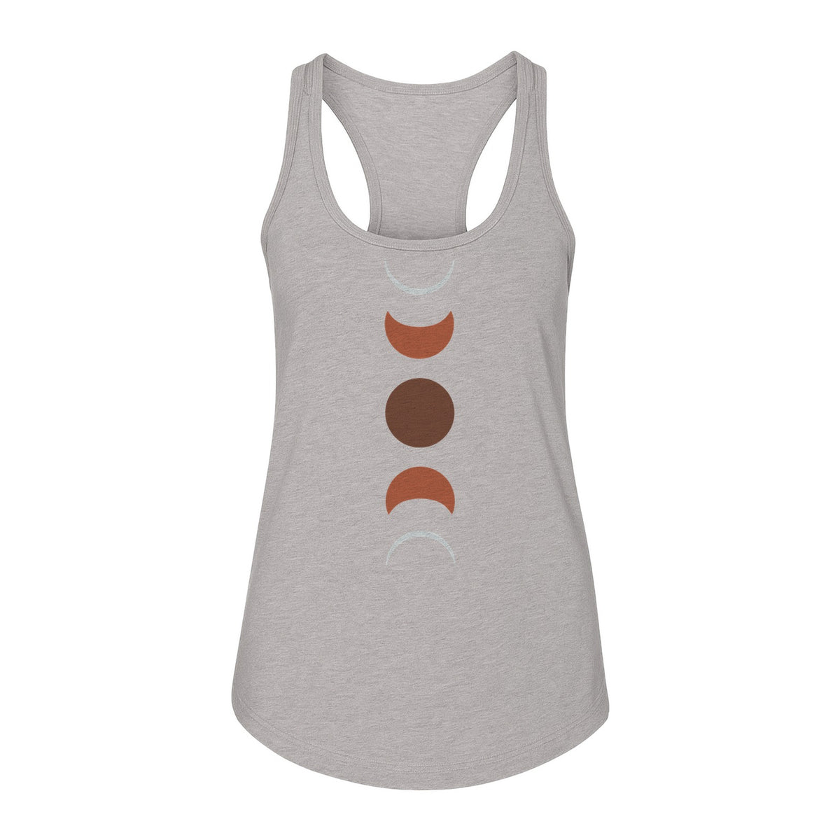 Moon Phase Women's Racerback Tank Top, Celestial Boho Graphic in Earthy Tones for Summer