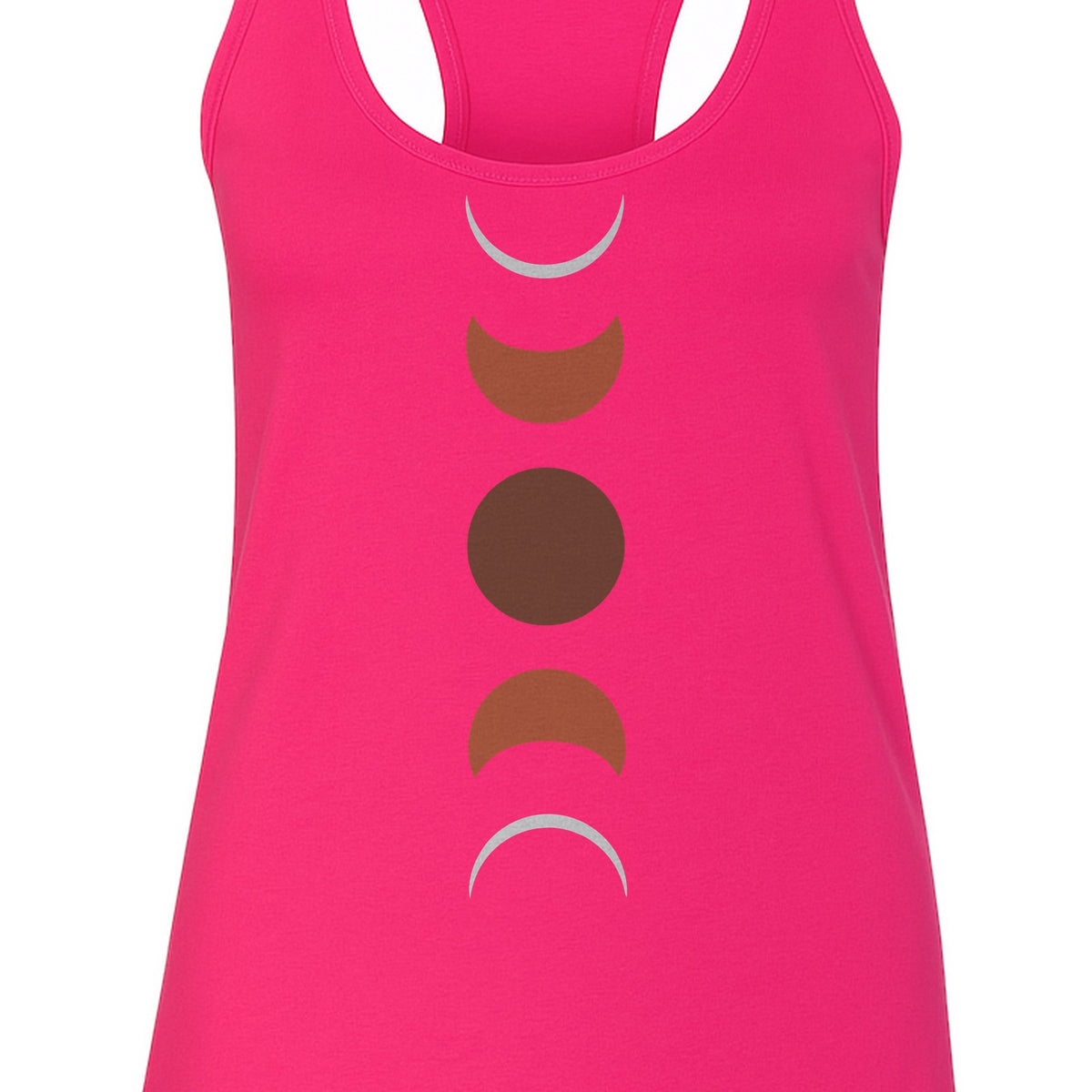 Moon Phase Women's Racerback Tank Top, Celestial Boho Graphic in Earthy Tones for Summer