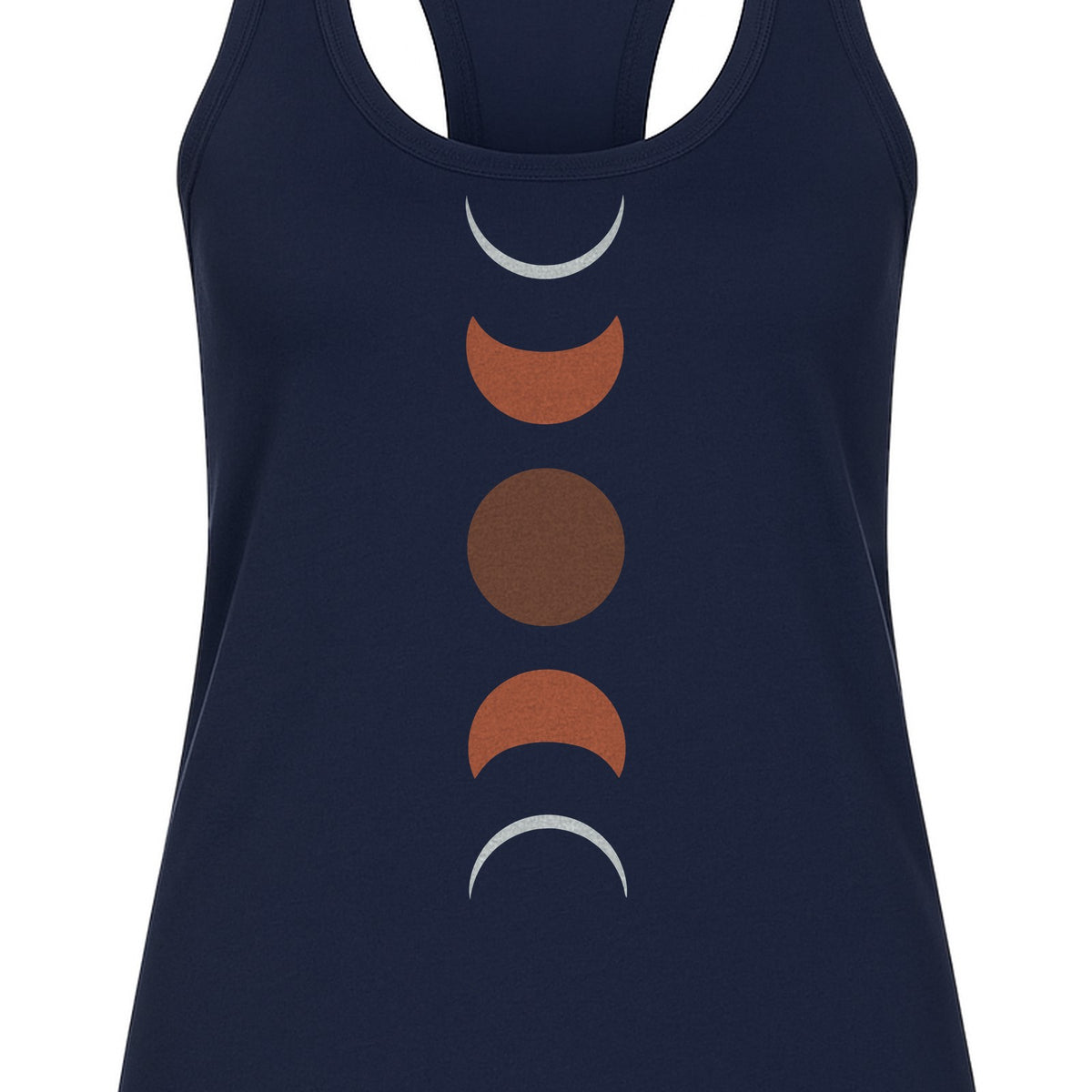 Moon Phase Women's Racerback Tank Top, Celestial Boho Graphic in Earthy Tones for Summer