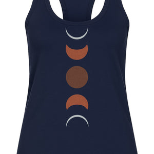 Moon Phase Women's Racerback Tank Top, Celestial Boho Graphic in Earthy Tones for Summer