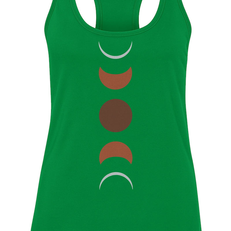 Moon Phase Women's Racerback Tank Top, Celestial Boho Graphic in Earthy Tones for Summer