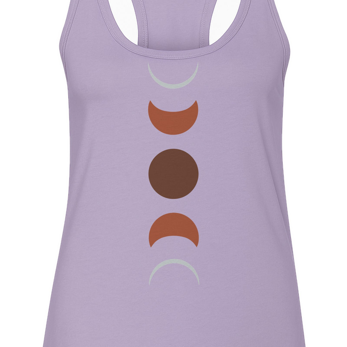 Moon Phase Women's Racerback Tank Top, Celestial Boho Graphic in Earthy Tones for Summer