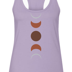Moon Phase Women's Racerback Tank Top, Celestial Boho Graphic in Earthy Tones for Summer