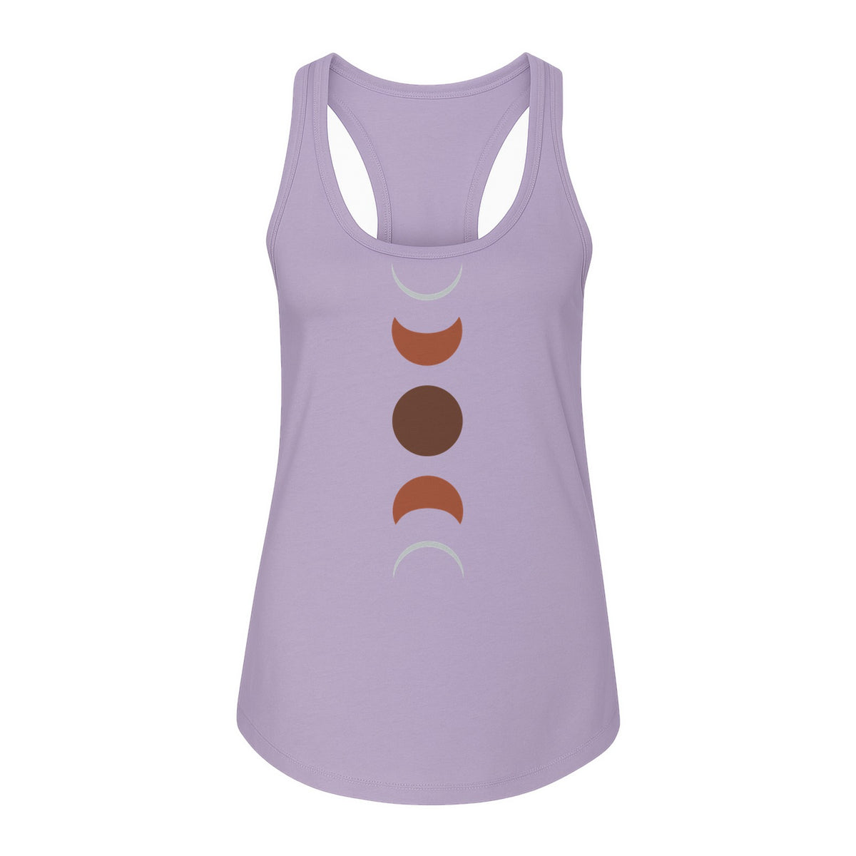 Moon Phase Women's Racerback Tank Top, Celestial Boho Graphic in Earthy Tones for Summer