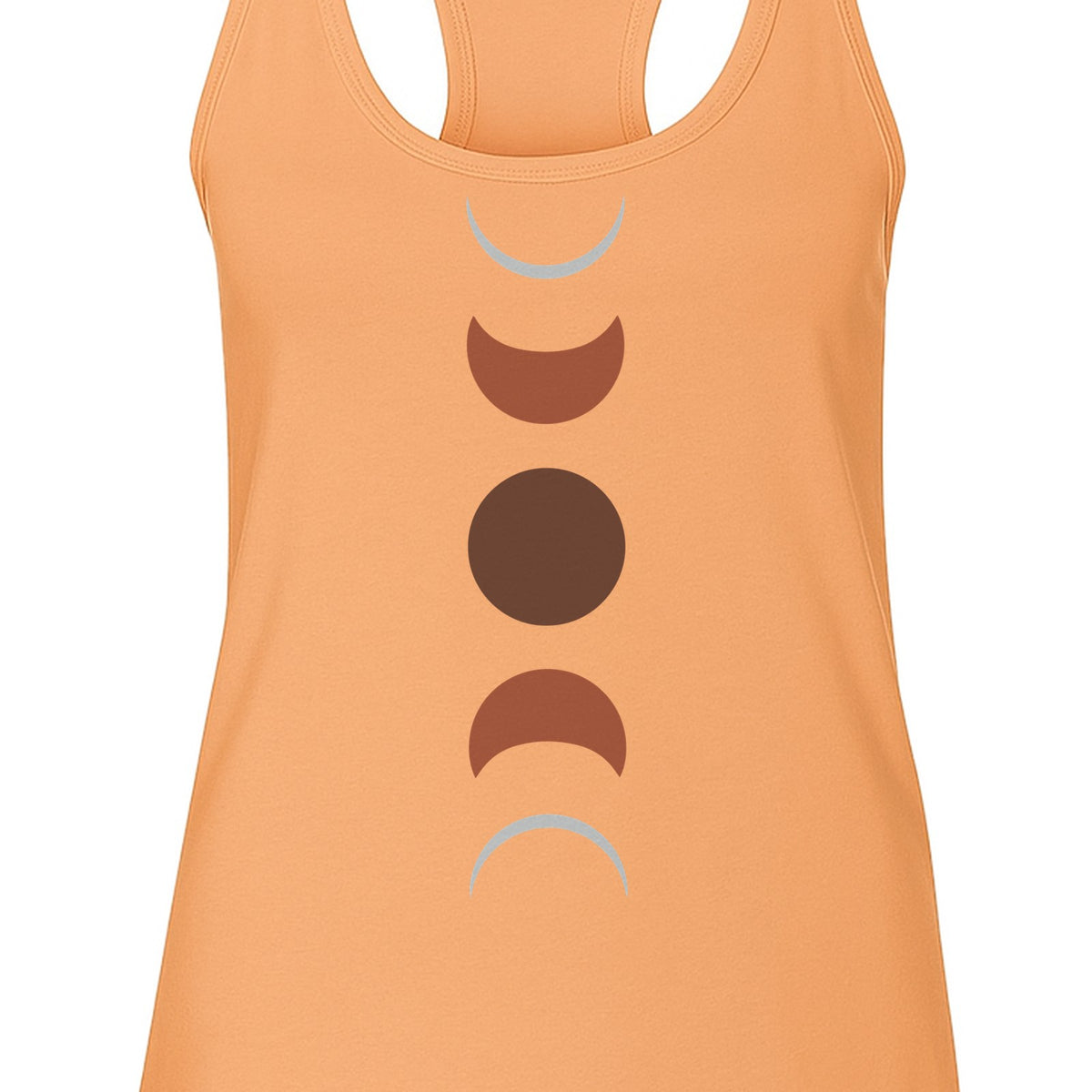 Moon Phase Women's Racerback Tank Top, Celestial Boho Graphic in Earthy Tones for Summer