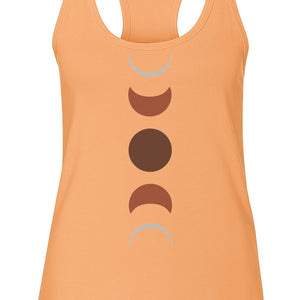 Moon Phase Women's Racerback Tank Top, Celestial Boho Graphic in Earthy Tones for Summer