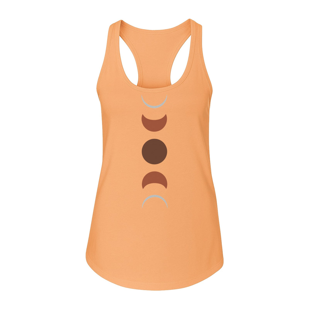 Moon Phase Women's Racerback Tank Top, Celestial Boho Graphic in Earthy Tones for Summer