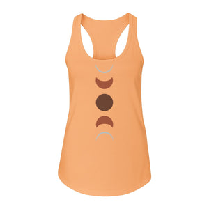 Moon Phase Women's Racerback Tank Top, Celestial Boho Graphic in Earthy Tones for Summer