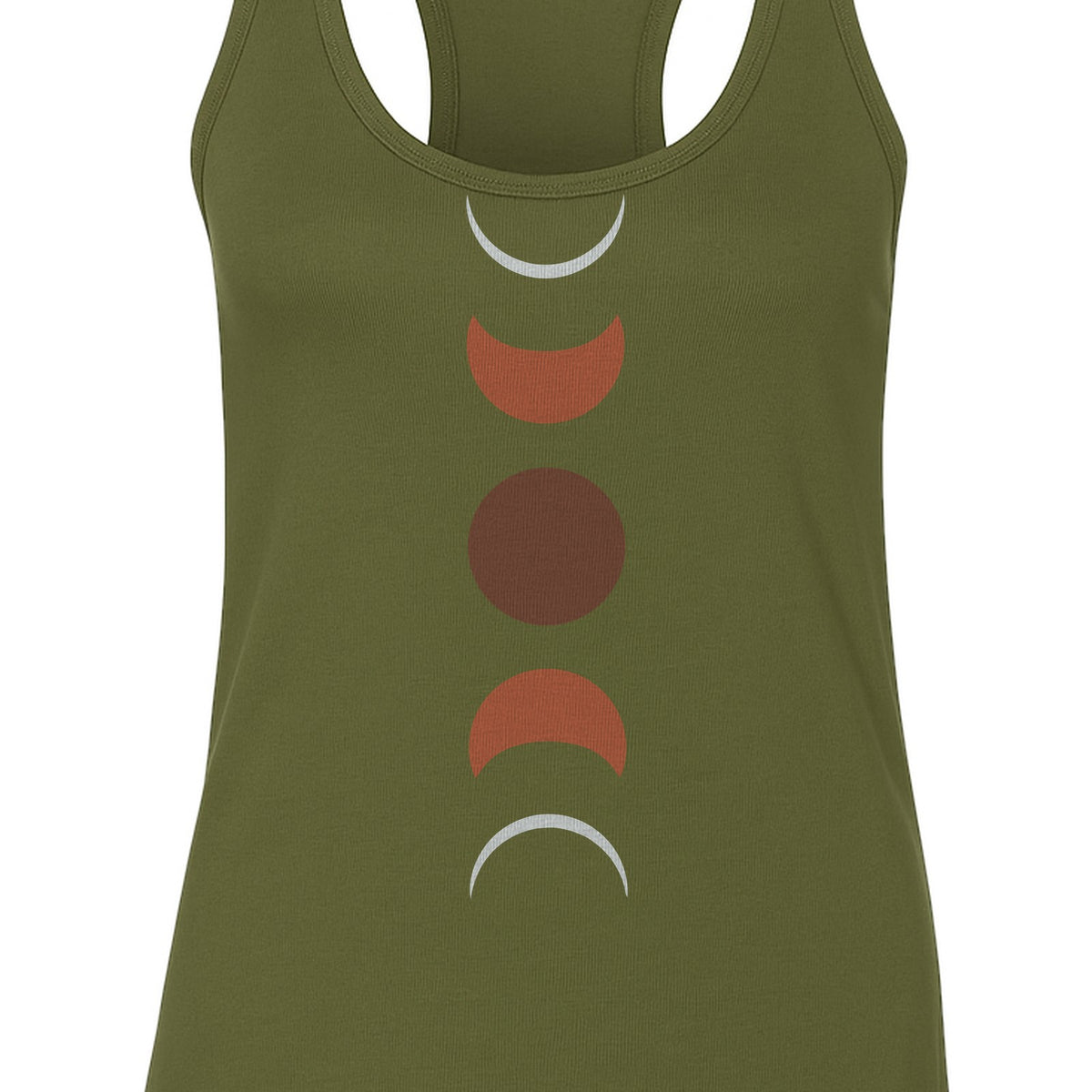 Moon Phase Women's Racerback Tank Top, Celestial Boho Graphic in Earthy Tones for Summer