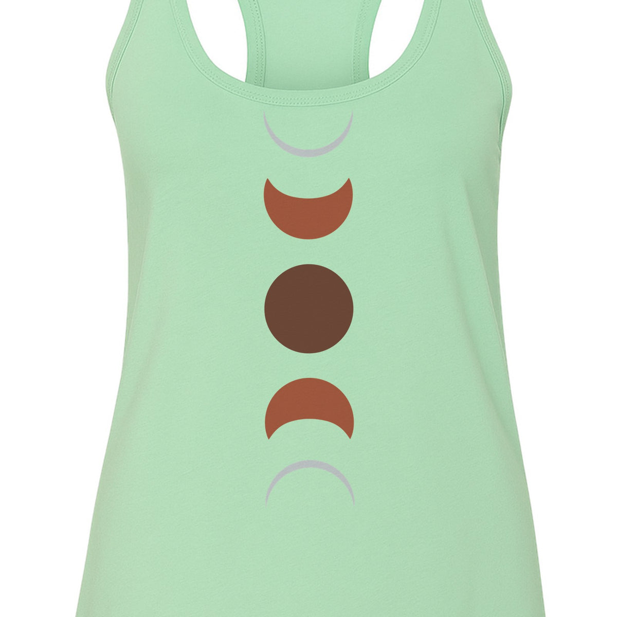 Moon Phase Women's Racerback Tank Top, Celestial Boho Graphic in Earthy Tones for Summer
