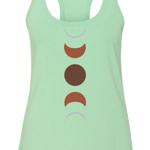 Moon Phase Women's Racerback Tank Top, Celestial Boho Graphic in Earthy Tones for Summer
