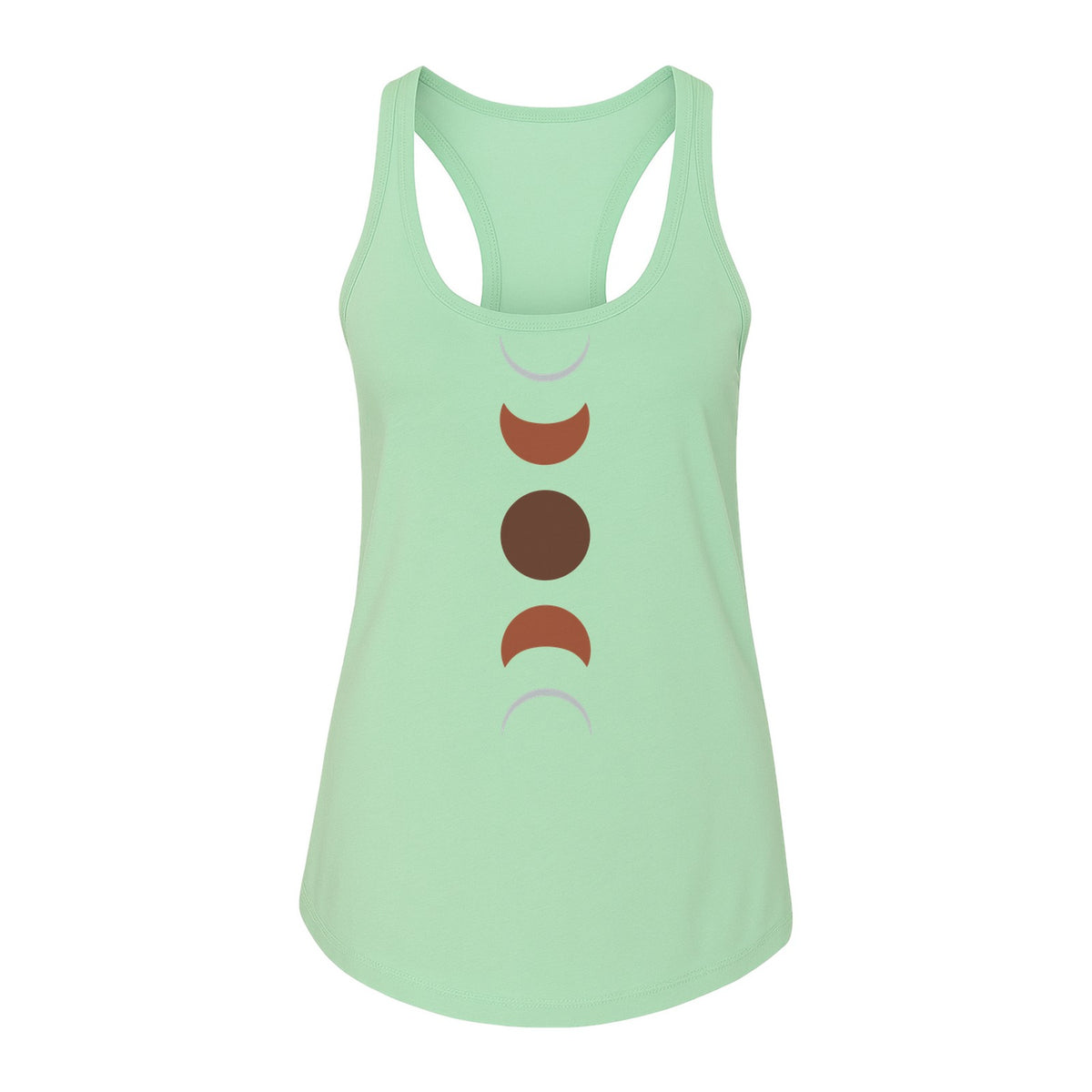 Moon Phase Women's Racerback Tank Top, Celestial Boho Graphic in Earthy Tones for Summer