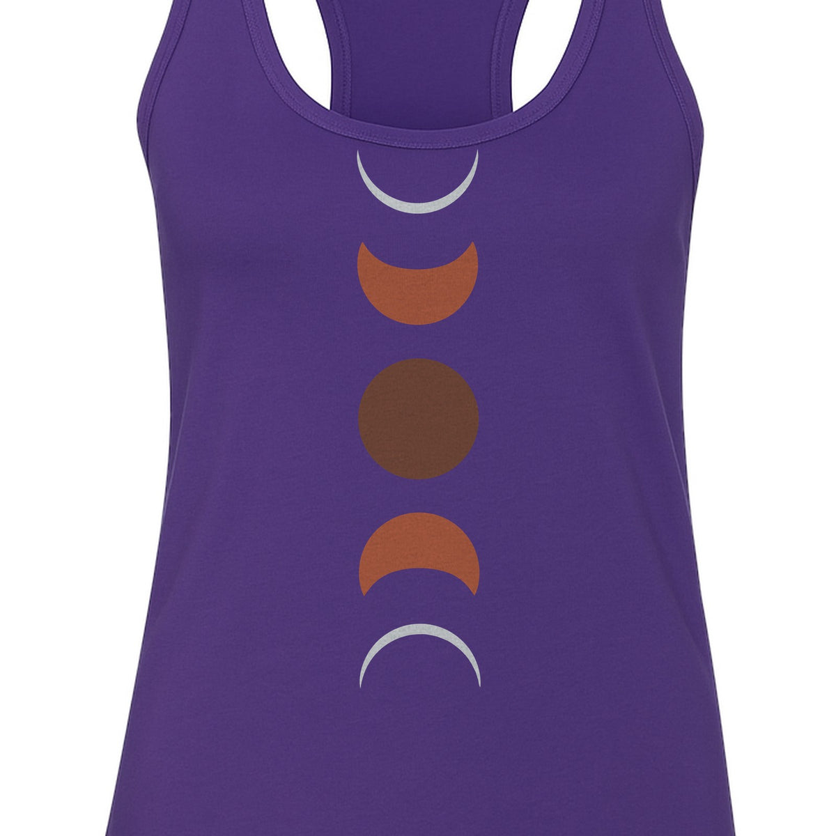 Moon Phase Women's Racerback Tank Top, Celestial Boho Graphic in Earthy Tones for Summer