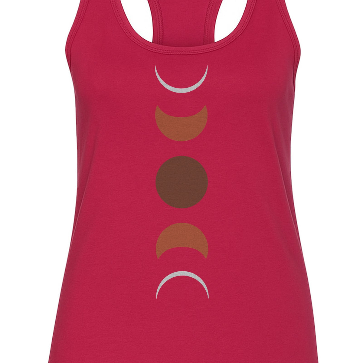 Moon Phase Women's Racerback Tank Top, Celestial Boho Graphic in Earthy Tones for Summer