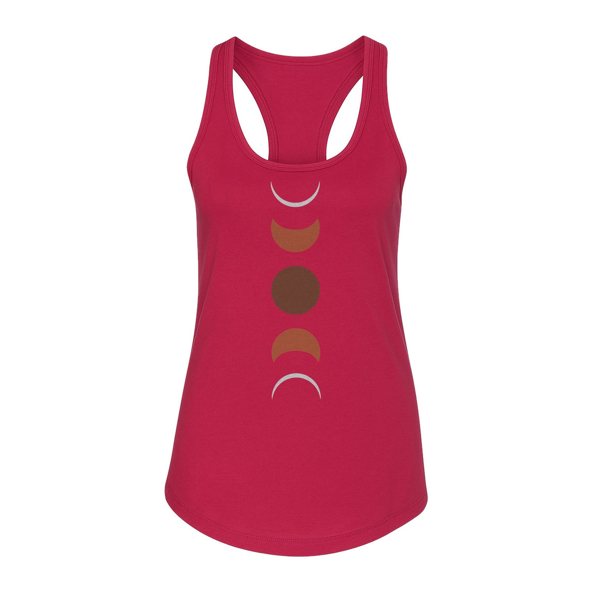 Moon Phase Women's Racerback Tank Top, Celestial Boho Graphic in Earthy Tones for Summer