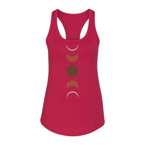 Moon Phase Women's Racerback Tank Top, Celestial Boho Graphic in Earthy Tones for Summer