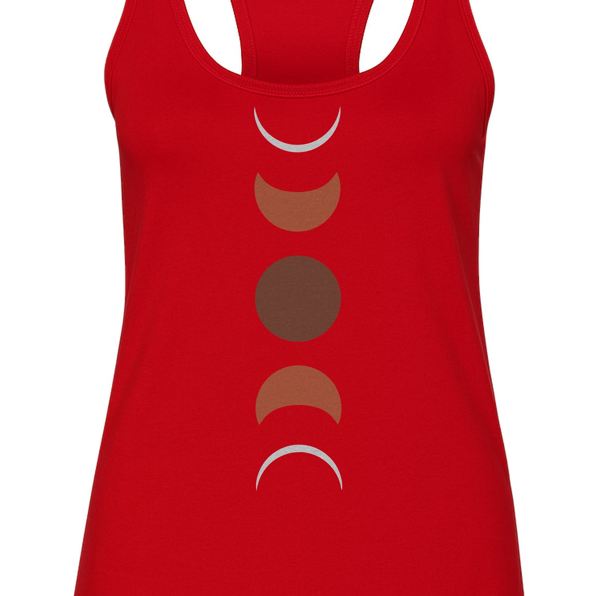 Moon Phase Women's Racerback Tank Top, Celestial Boho Graphic in Earthy Tones for Summer
