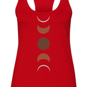 Moon Phase Women's Racerback Tank Top, Celestial Boho Graphic in Earthy Tones for Summer