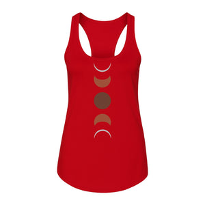 Moon Phase Women's Racerback Tank Top, Celestial Boho Graphic in Earthy Tones for Summer