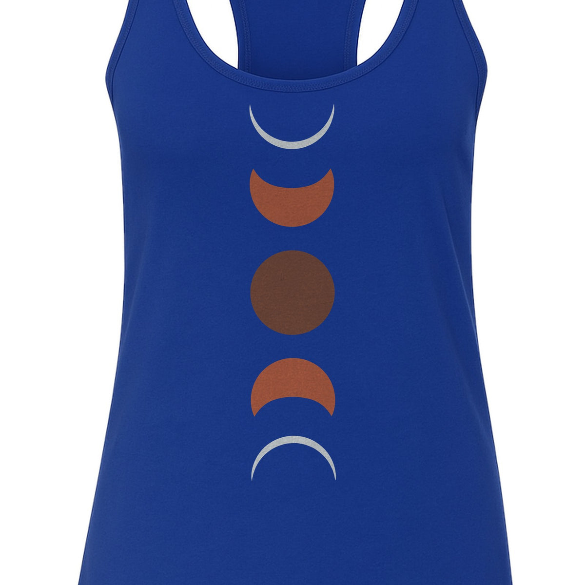Moon Phase Women's Racerback Tank Top, Celestial Boho Graphic in Earthy Tones for Summer