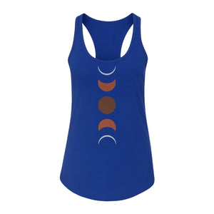 Moon Phase Women's Racerback Tank Top, Celestial Boho Graphic in Earthy Tones for Summer