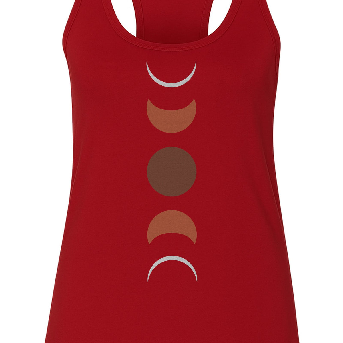 Moon Phase Women's Racerback Tank Top, Celestial Boho Graphic in Earthy Tones for Summer