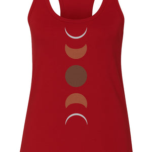 Moon Phase Women's Racerback Tank Top, Celestial Boho Graphic in Earthy Tones for Summer