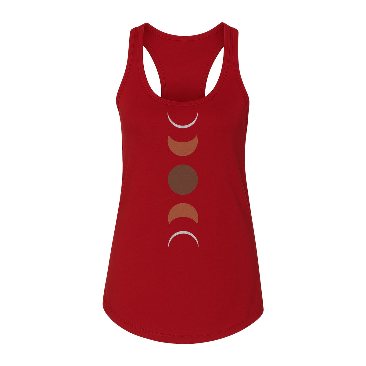 Moon Phase Women's Racerback Tank Top, Celestial Boho Graphic in Earthy Tones for Summer