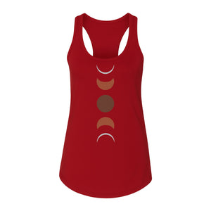 Moon Phase Women's Racerback Tank Top, Celestial Boho Graphic in Earthy Tones for Summer