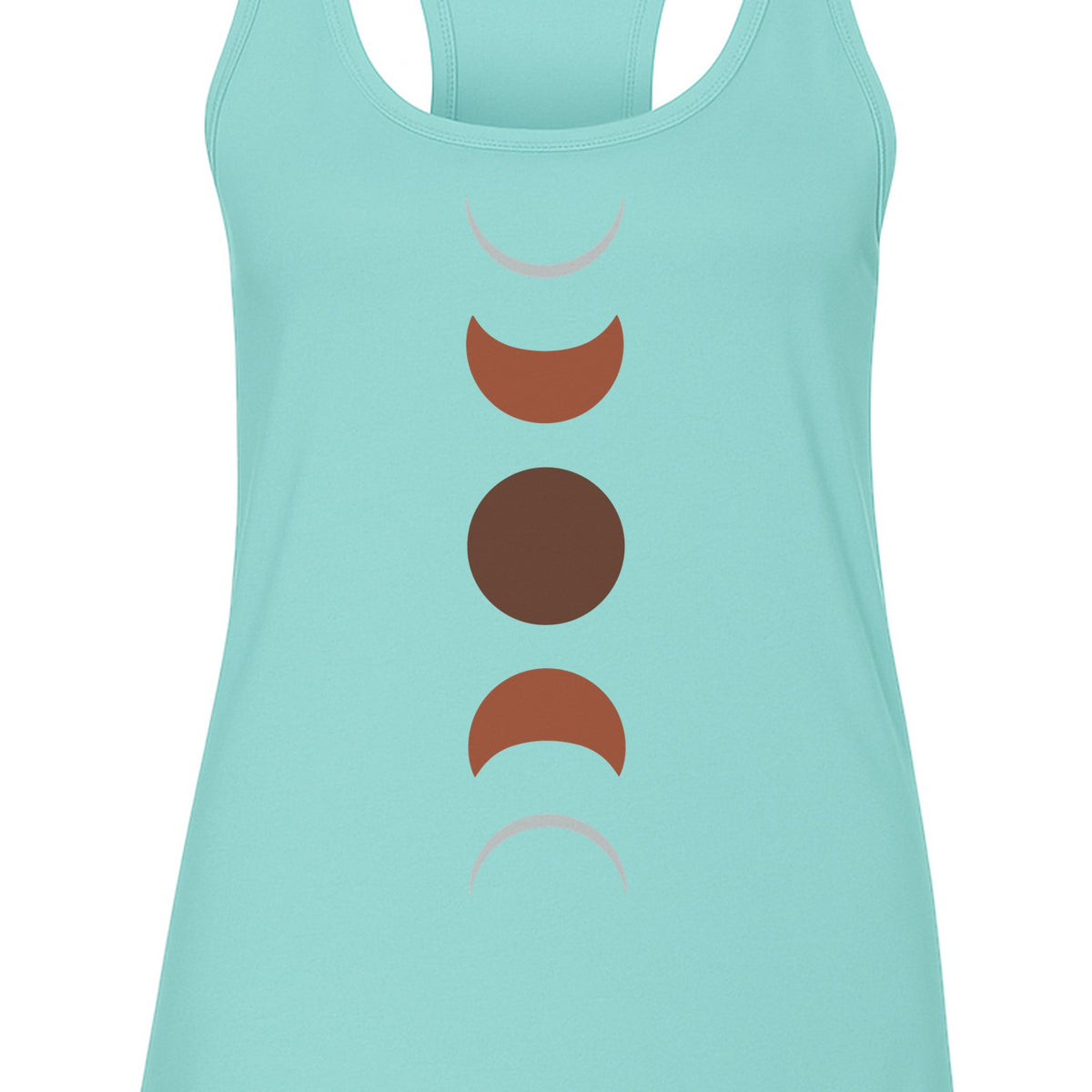 Moon Phase Women's Racerback Tank Top, Celestial Boho Graphic in Earthy Tones for Summer