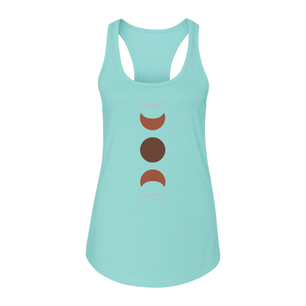 Moon Phase Women's Racerback Tank Top, Celestial Boho Graphic in Earthy Tones for Summer