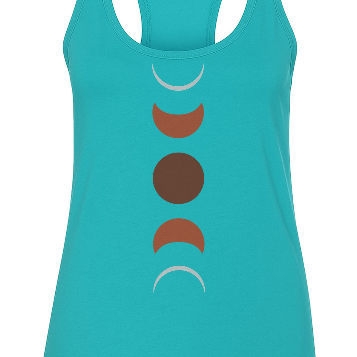 Moon Phase Women's Racerback Tank Top, Celestial Boho Graphic in Earthy Tones for Summer