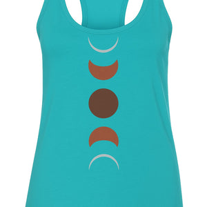Moon Phase Women's Racerback Tank Top, Celestial Boho Graphic in Earthy Tones for Summer