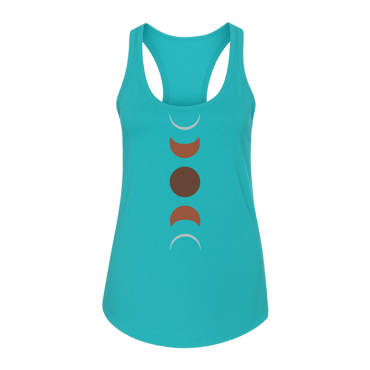 Moon Phase Women's Racerback Tank Top, Celestial Boho Graphic in Earthy Tones for Summer