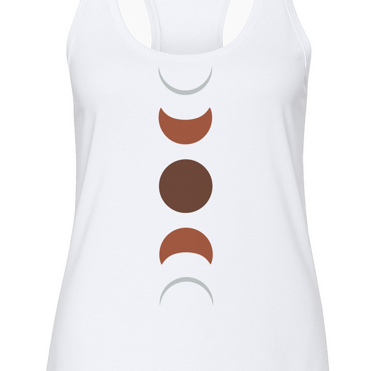 Moon Phase Women's Racerback Tank Top, Celestial Boho Graphic in Earthy Tones for Summer