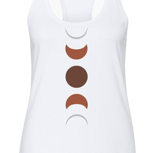 Moon Phase Women's Racerback Tank Top, Celestial Boho Graphic in Earthy Tones for Summer